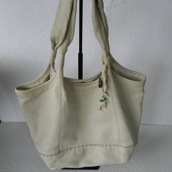 THE SAK CREAM PEBBLE LEATHER LARGE TOTE SHOULDER BAG - Picture 1 of 12